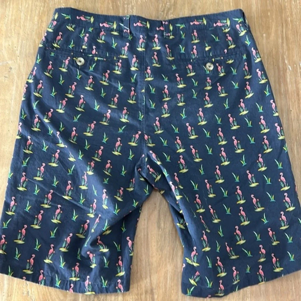 Madda Fella Mens Flamingo Print Chino Shorts Navy Blue Tropical Key West Size 32